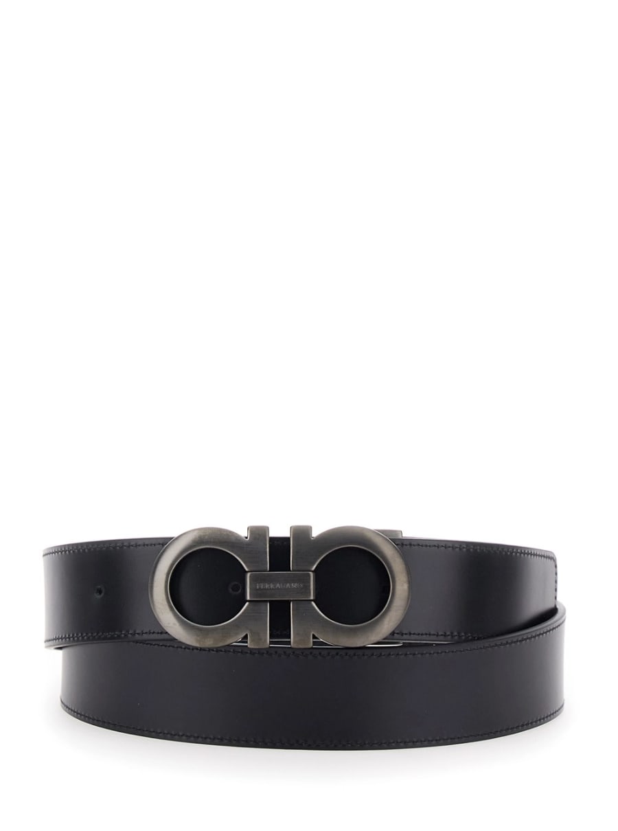 Ferragamo Cintura Reversibile con Chiusura con Fibbia Gancini in Pelle nera Uomo, view 4