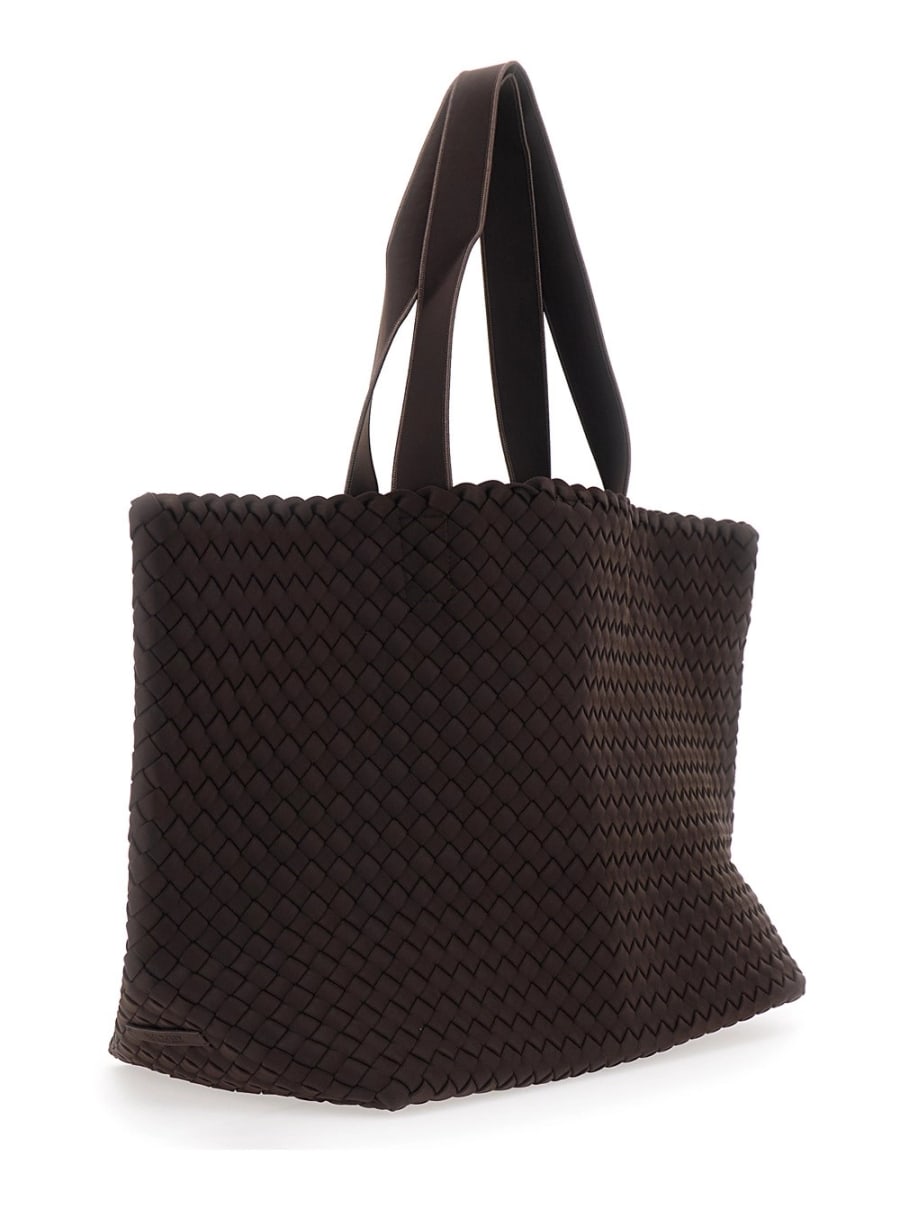 Naghedi Borsa Shopping 'Como' Grande con Motivo Intrecciato in Ecopelle Marrone Donna, view 3