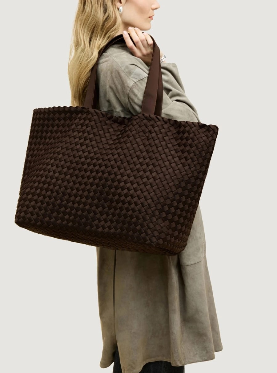 Naghedi Borsa Shopping 'Como' Grande con Motivo Intrecciato in Ecopelle Marrone Donna, view 6