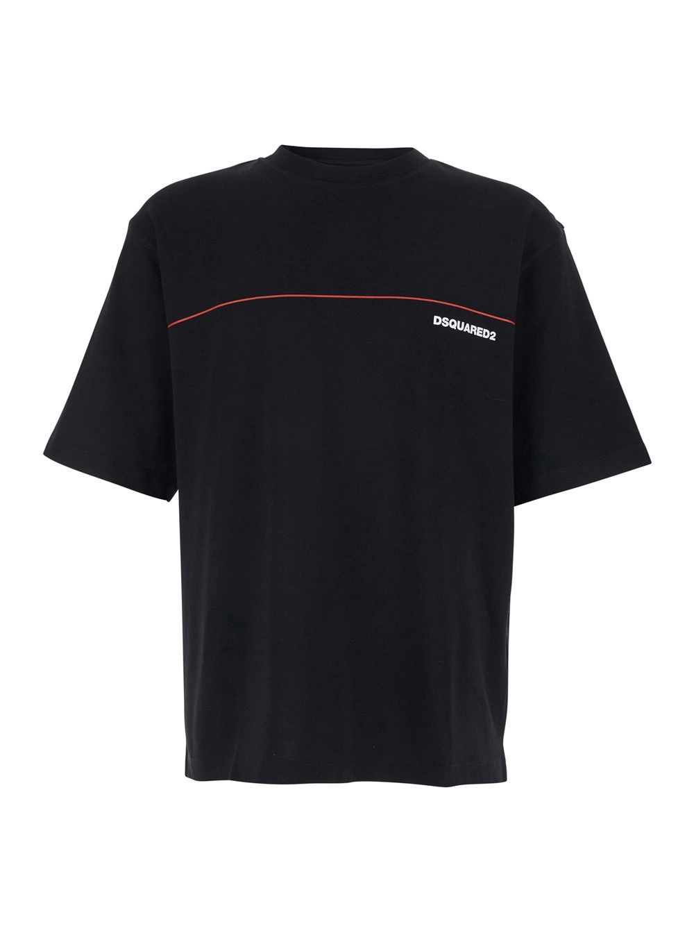 Dsquared2 T-shirt Girocollo con Logo sul Fronte in Cotone Nera Uomo