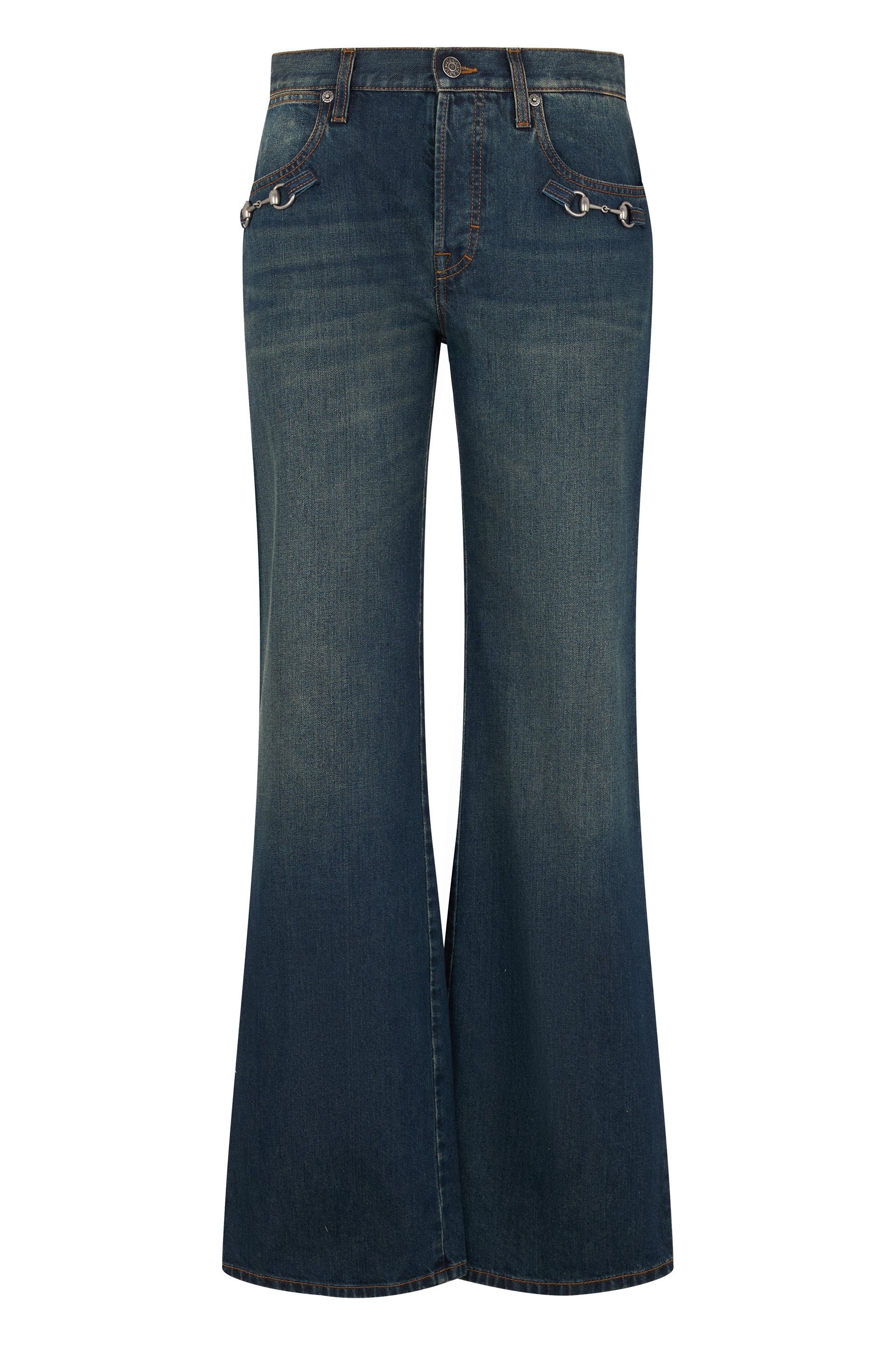 Gucci Pantaloni in denim di cotone con dettaglio morsetto