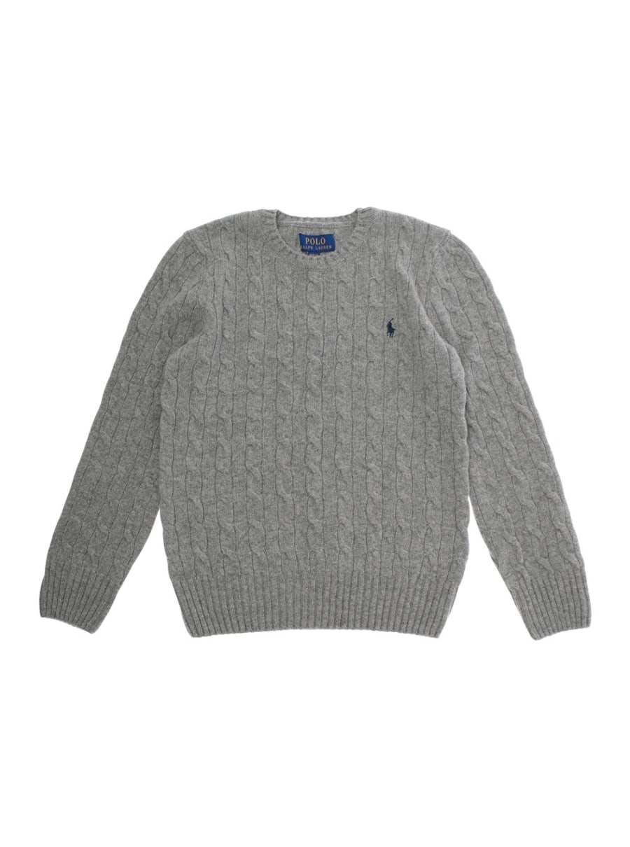 Polo ralph lauren kids Maglione Girocollo con Ricamo Cavallino sul Fronte e Lavorazione a Trecce in Lana e Cashmere Grigio Bambino