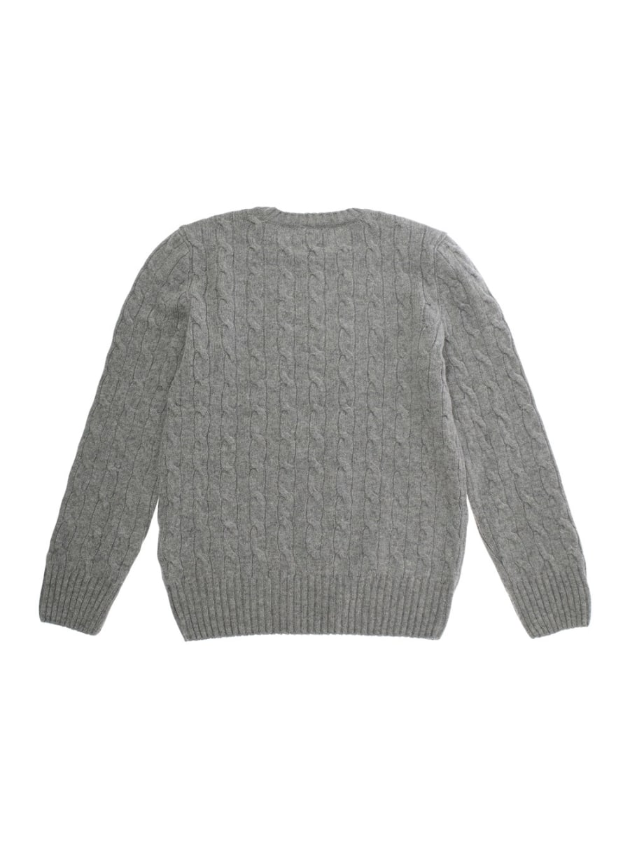 Polo ralph lauren kids Maglione Girocollo con Ricamo Cavallino sul Fronte e Lavorazione a Trecce in Lana e Cashmere Grigio Bambino, view 2