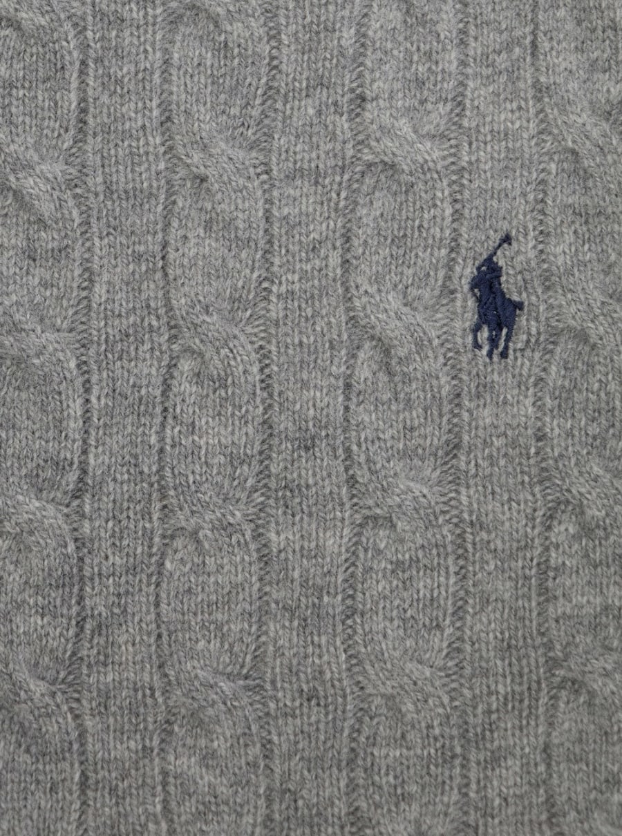 Polo ralph lauren kids Maglione Girocollo con Ricamo Cavallino sul Fronte e Lavorazione a Trecce in Lana e Cashmere Grigio Bambino, view 3