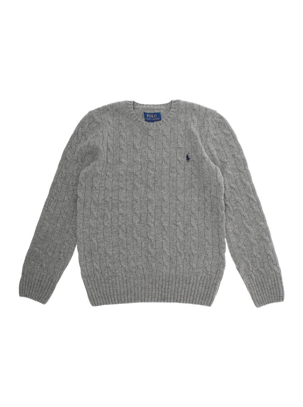 Polo ralph lauren kids Maglione Girocollo con Ricamo Cavallino sul Fronte e Lavorazione a Trecce in Lana e Cashmere Grigio Bambino
