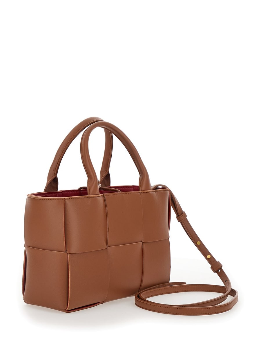 Bottega Veneta Borsa a Mano 'Arco Tote Mini' con Motivo Intreccio in Pelle Marrone Donna, view 3