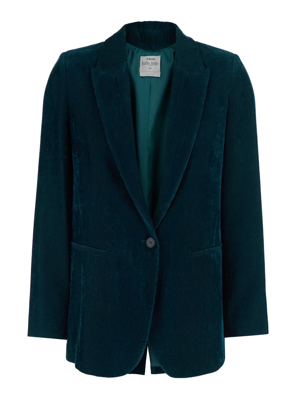 Forte_Forte Giacca monopetto con revers a lancia in velluto a coste blu donna
