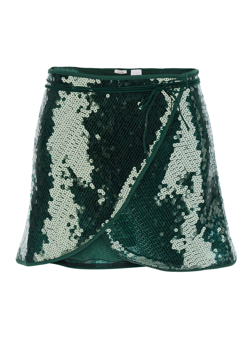 Oséree Gonna 'Marylin' con nodo in vita e strass all-over in Tessuto Tecnico Verde Donna