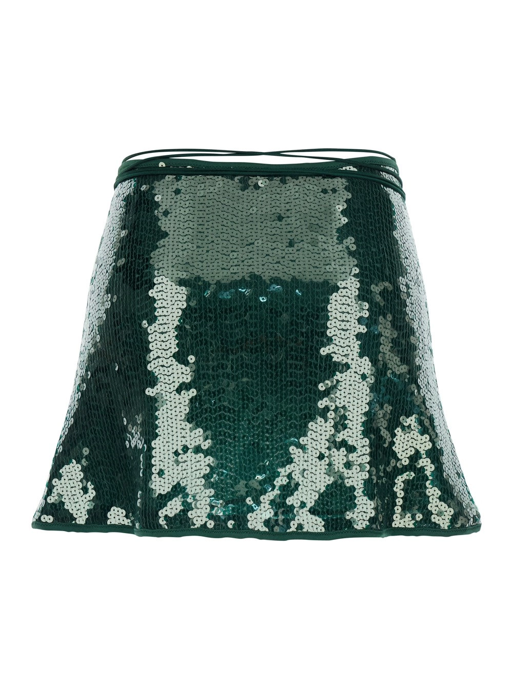 Oséree Gonna 'Marylin' con nodo in vita e strass all-over in Tessuto Tecnico Verde Donna, view 2