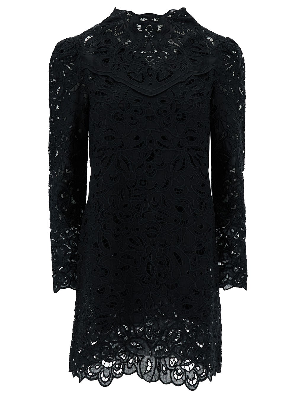 Isabel Marant Abito Corto 'Daphne' con Ricamo Floreale in Guipure Nero Donna