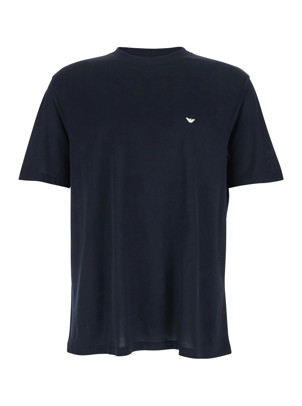 Emporio Armani T-Shirt Blu 'REG FII ACQUILA A PETTO LIOCEL' con Logo sul Fronte in Lyocell e Cotone Uomo
