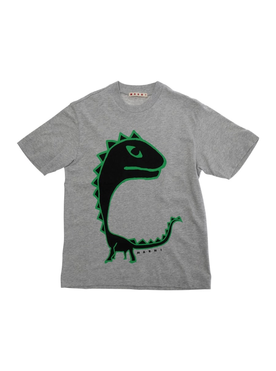 Marni kids T-shirt girocollo con maxi stampa sul fronte in cotone grigia bambino