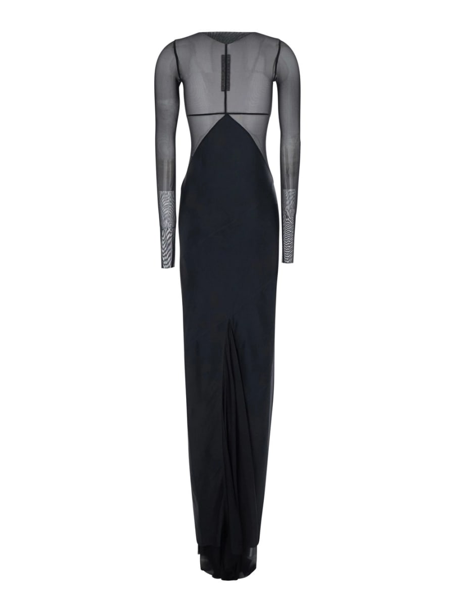 Rick Owens Abito lungo con scollo a barca e cuciture geometriche in lana nero donna, view 2