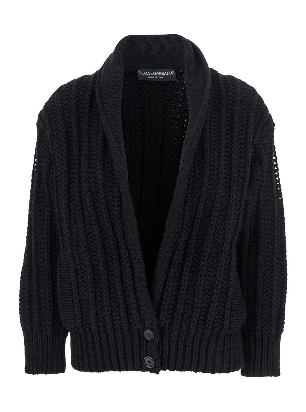 Dolce & Gabbana Cardigan con Scollo Ampio sul Fronte in Lana Vergine Nero Donna