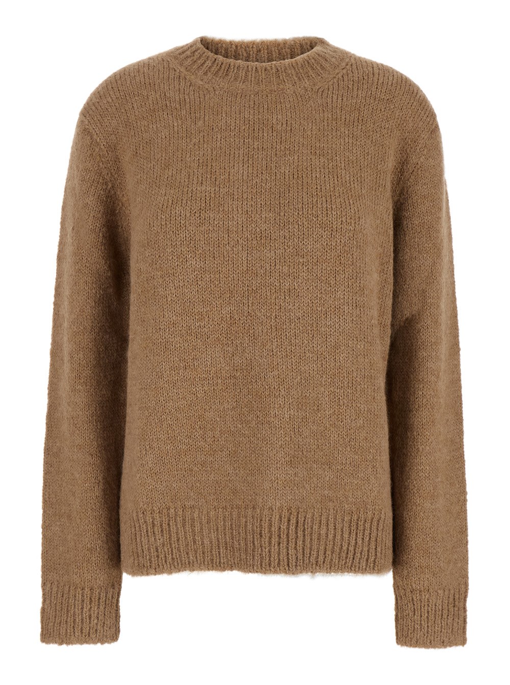Jil Sander Maglione Oversize con Rifiniture a Coste in Lana Beige Donna