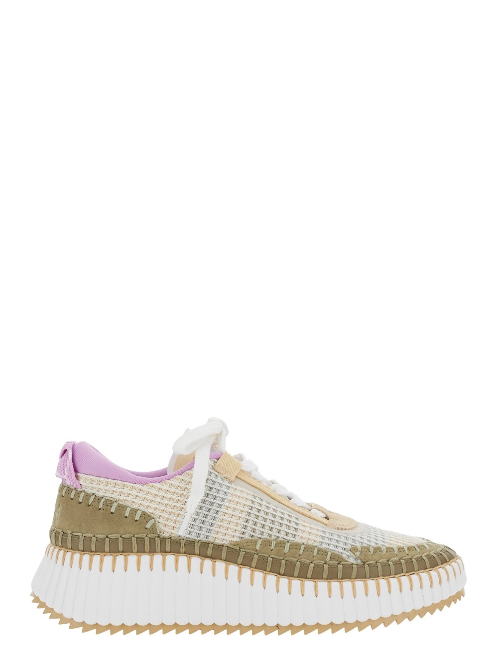 Chloé Sneakers 'Nama' con Platform Alta e Dettagli a Contrasto in Pelle Scamosciata Beige Donna