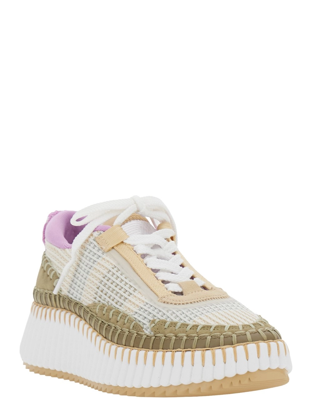 Chloé Sneakers 'Nama' con Platform Alta e Dettagli a Contrasto in Pelle Scamosciata Beige Donna, view 2