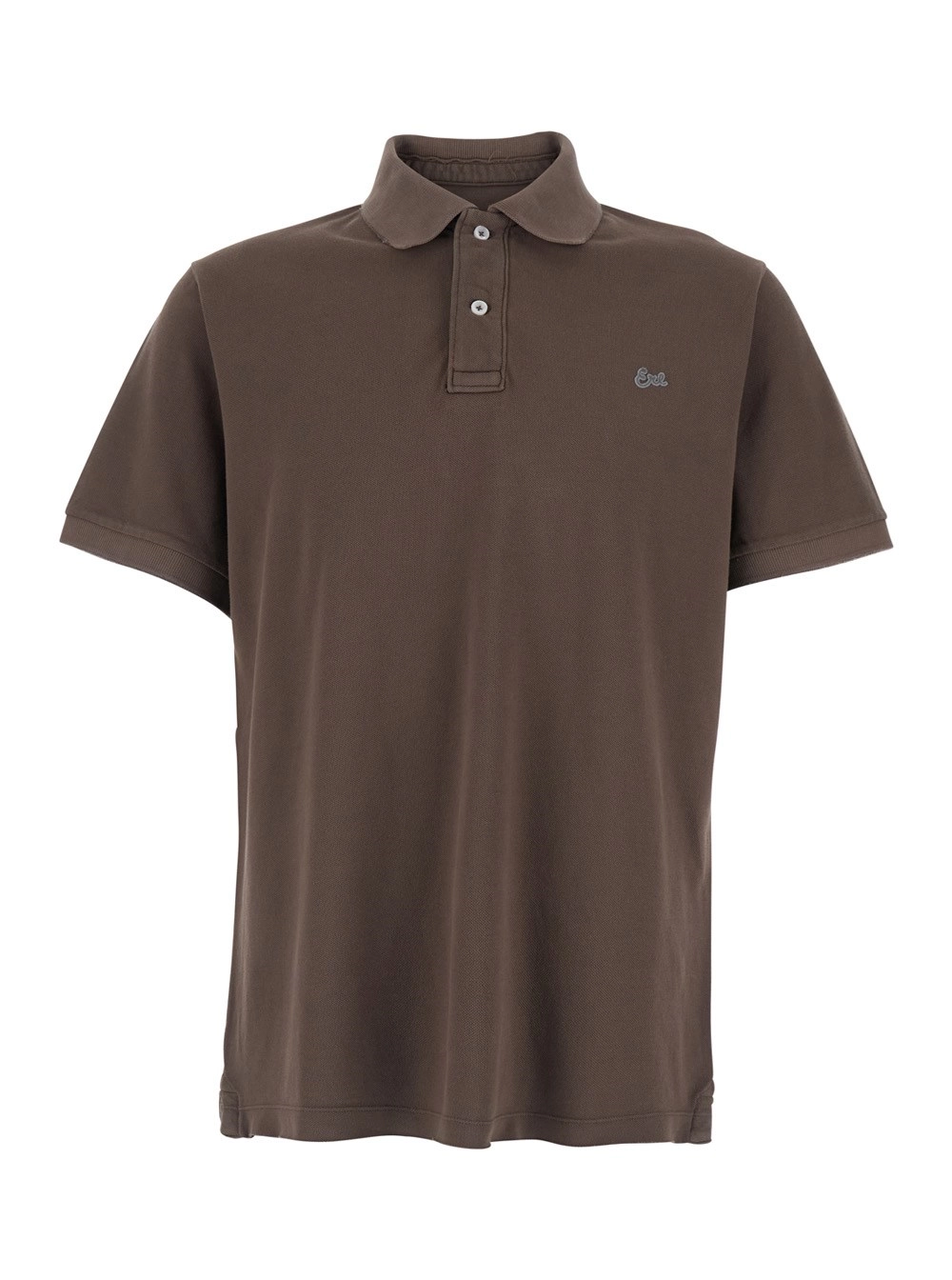 Erl Polo con Colletto Classico e Ricamo Logo Lettering sul Fronte in Cotone Marrone Uomo