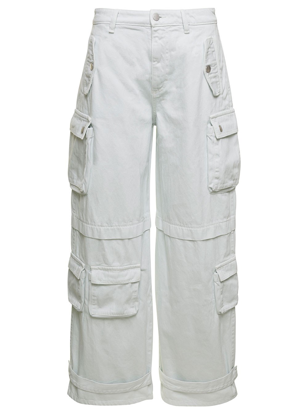 Icon denim Jeans Cargo 'Rosalia' a Vita Bassa con Tasche Applicate in Denim di Cotone Bianco Donna