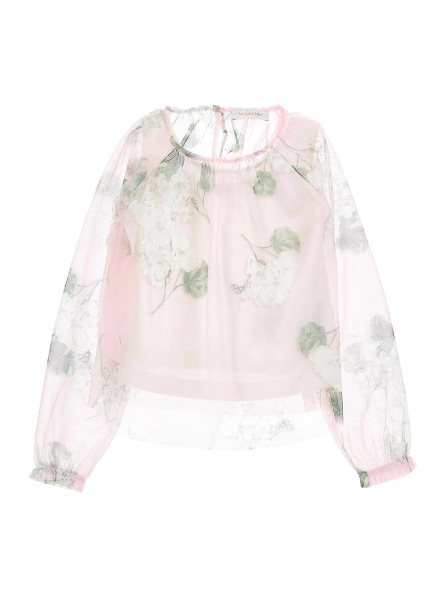 Monnalisa kids Top con Design Semi Trasparente e Motivo Floreale All-Over in Tulle Rosa Bambina