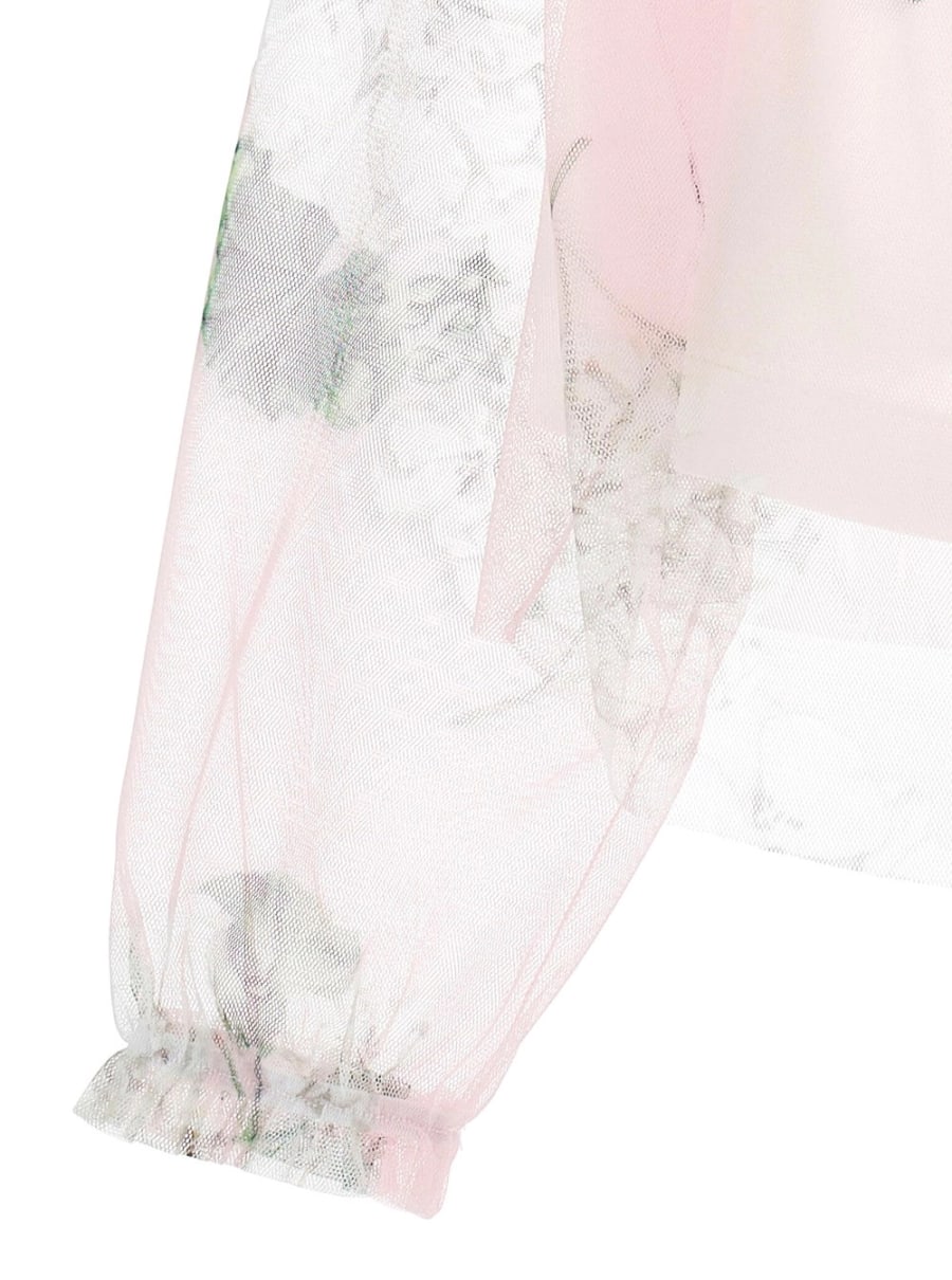 Monnalisa kids Top con Design Semi Trasparente e Motivo Floreale All-Over in Tulle Rosa Bambina, view 3