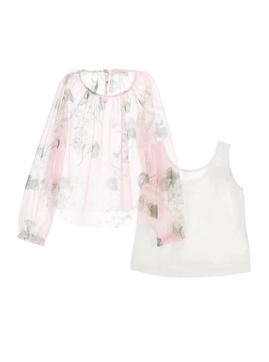 Monnalisa kids Top con Design Semi Trasparente e Motivo Floreale All-Over in Tulle Rosa Bambina, view 4