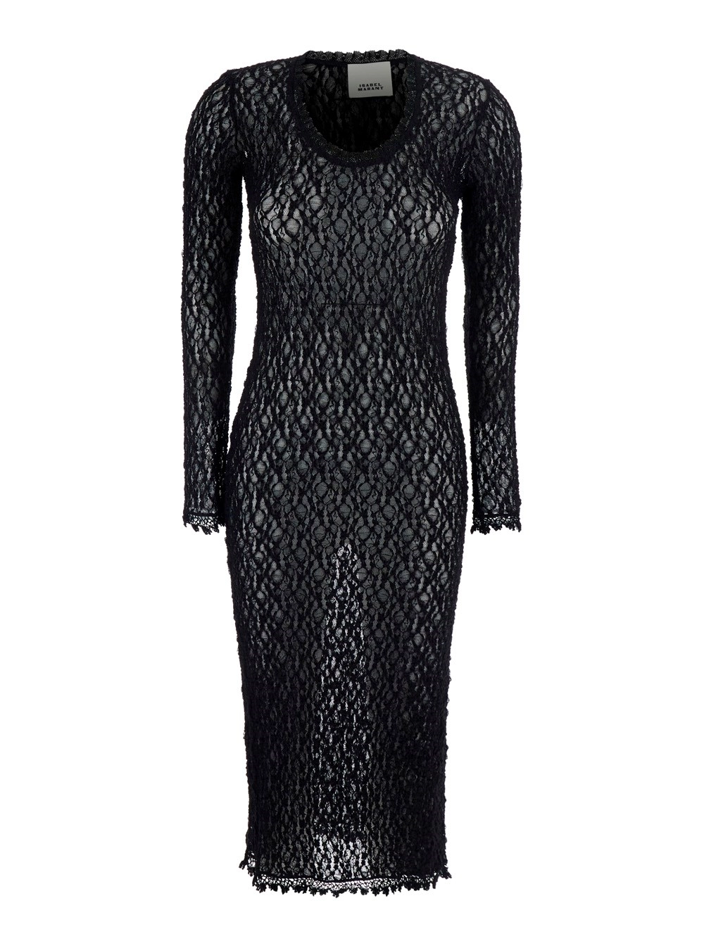 Isabel Marant Abito lungo 'BELSANE' con rifiniture in pizzo all-over in misto cotone nero donna