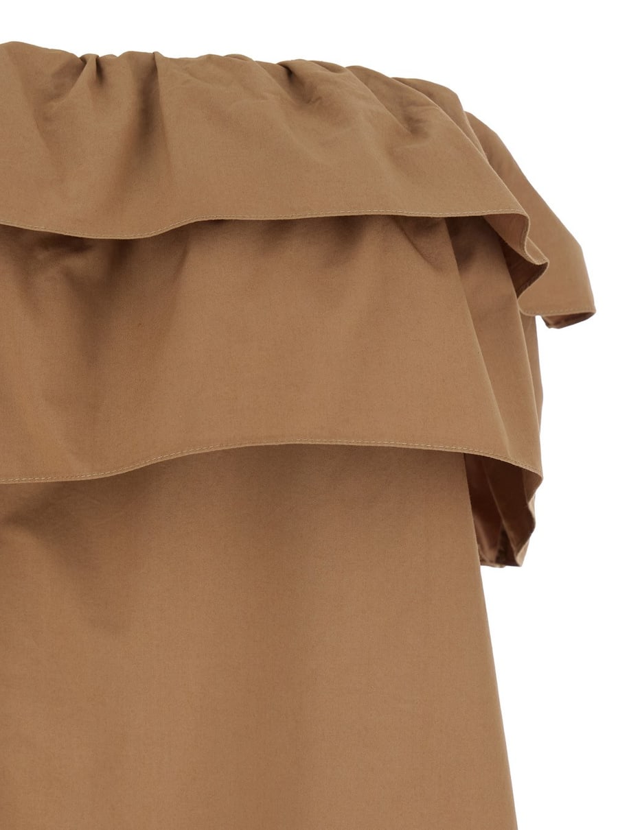 Saint Laurent Abito Lungo con Scollo Bustier e Gonna a Balze in Cotone Beige Donna, view 3