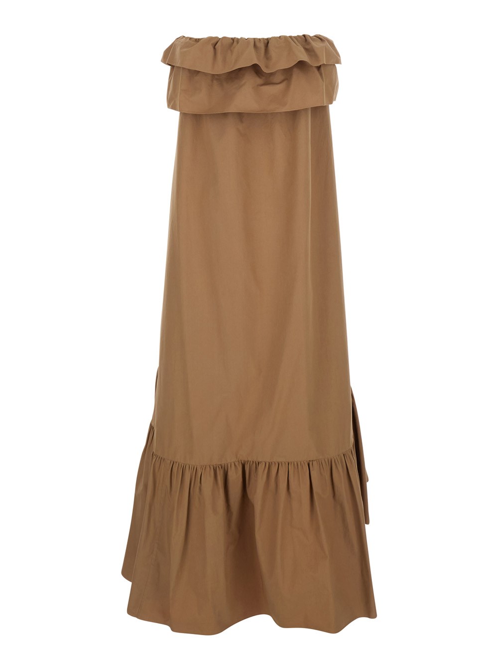 Saint Laurent Abito Lungo con Scollo Bustier e Gonna a Balze in Cotone Beige Donna, view 2