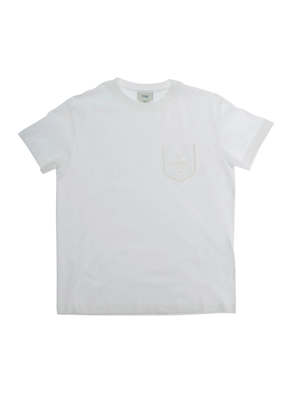 Fendi kids T-shirt girocollo con tasca applicata e logo lettering sul fronte in cotone bianca bambina