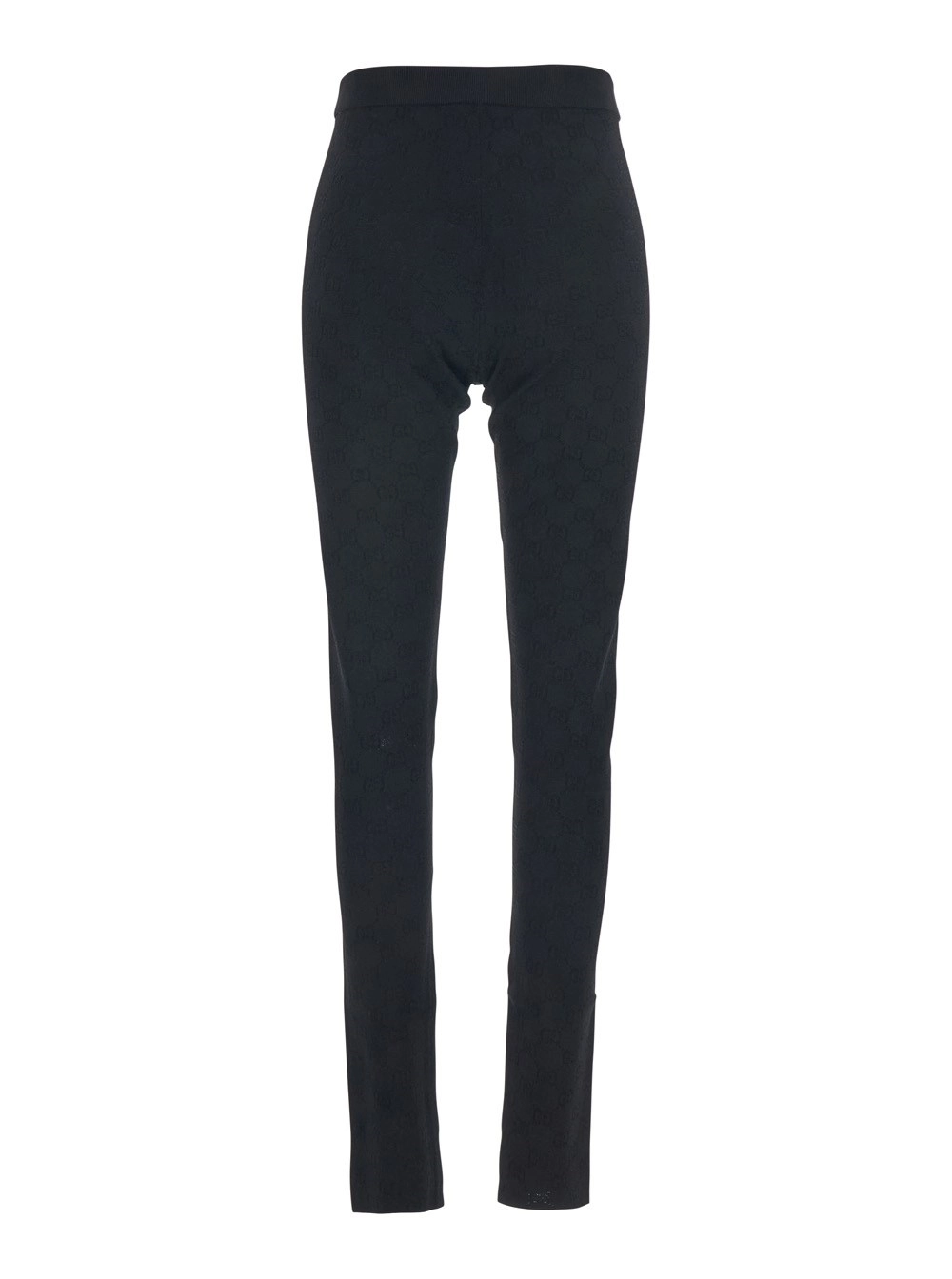 Gucci Leggings Neri con Vita a Coste e Ricamo GG All-Over in Misto Viscosa Donna, view 2