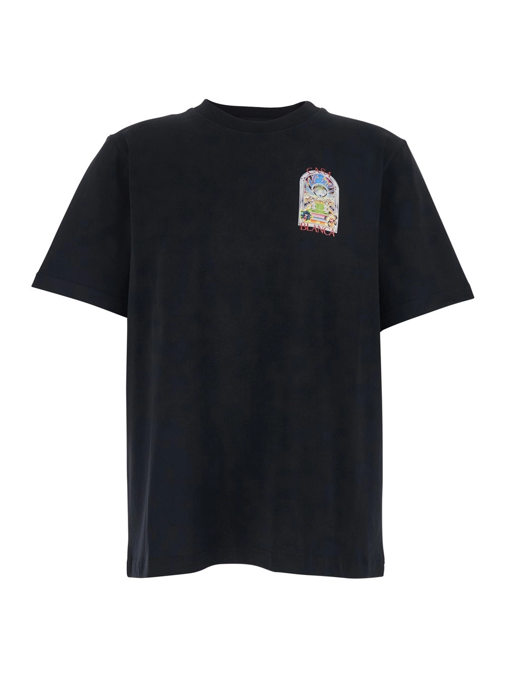 Casablanca T-Shirt con Dettaglio Logo sul Fronte e Maxi Logo sul Retro in Cotone Nera Uomo
