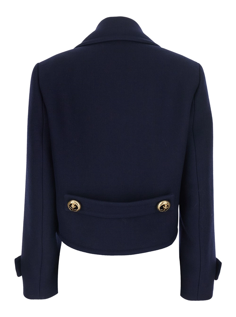 Balenciaga Giubbotto Crop con Revers Classici Ampi e Martingala in Lana Blu Donna, view 2