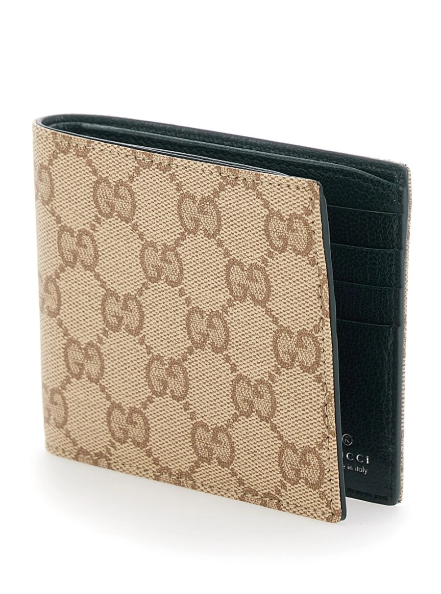 Gucci Portafoglio con logo lettering all'interno in tessuto GG beige uomo, view 2