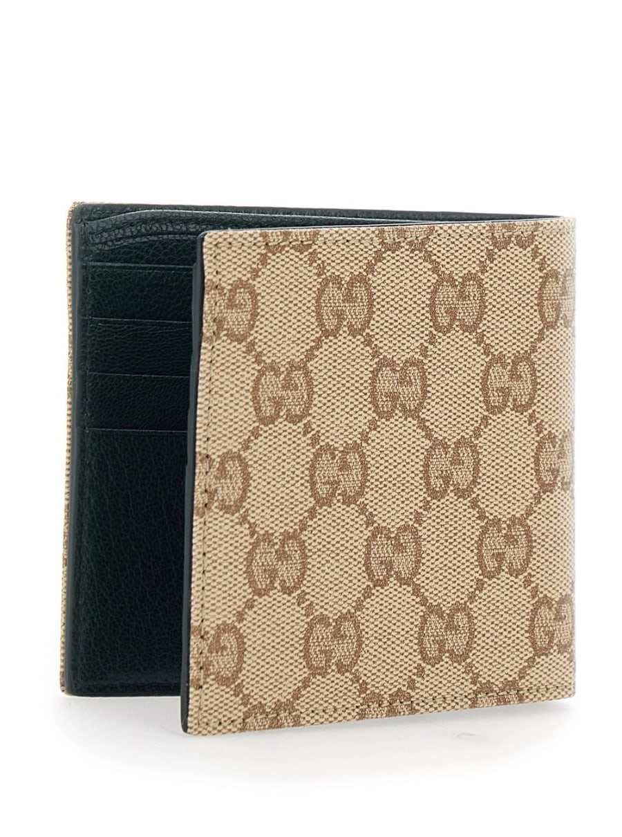 Gucci Portafoglio con logo lettering all'interno in tessuto GG beige uomo, view 3