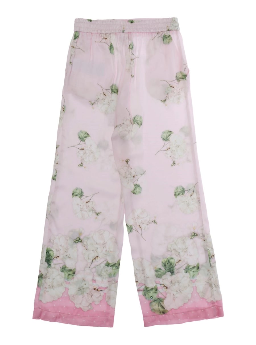 Monnalisa kids Pantaloni Rosa con Vita Elasticizzata e Motivo Floreale All-Over in Viscosa Bambina, view 2