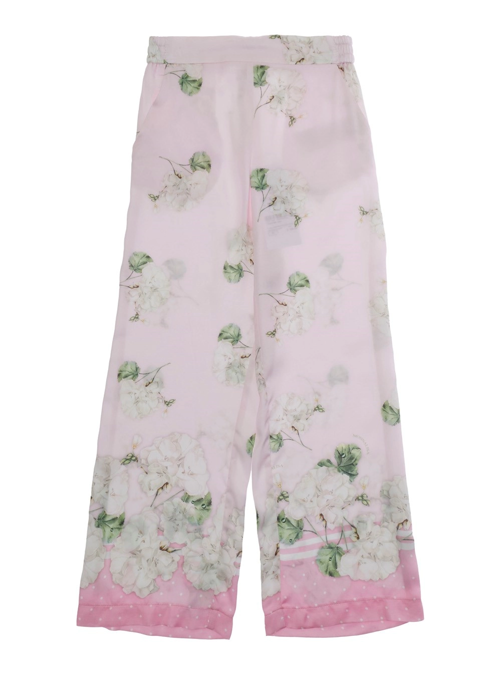Monnalisa kids Pantaloni Rosa con Vita Elasticizzata e Motivo Floreale All-Over in Viscosa Bambina