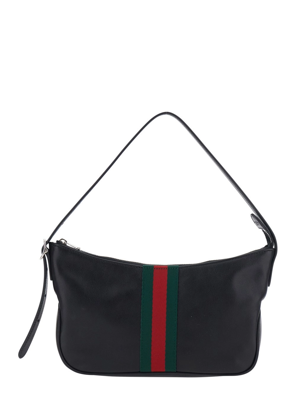 Gucci Borsa a Mano 'Lunetta' con Tracolla Regolabile e Removibile e Nastro Web sul Fronte in Pelle Nera Uomo