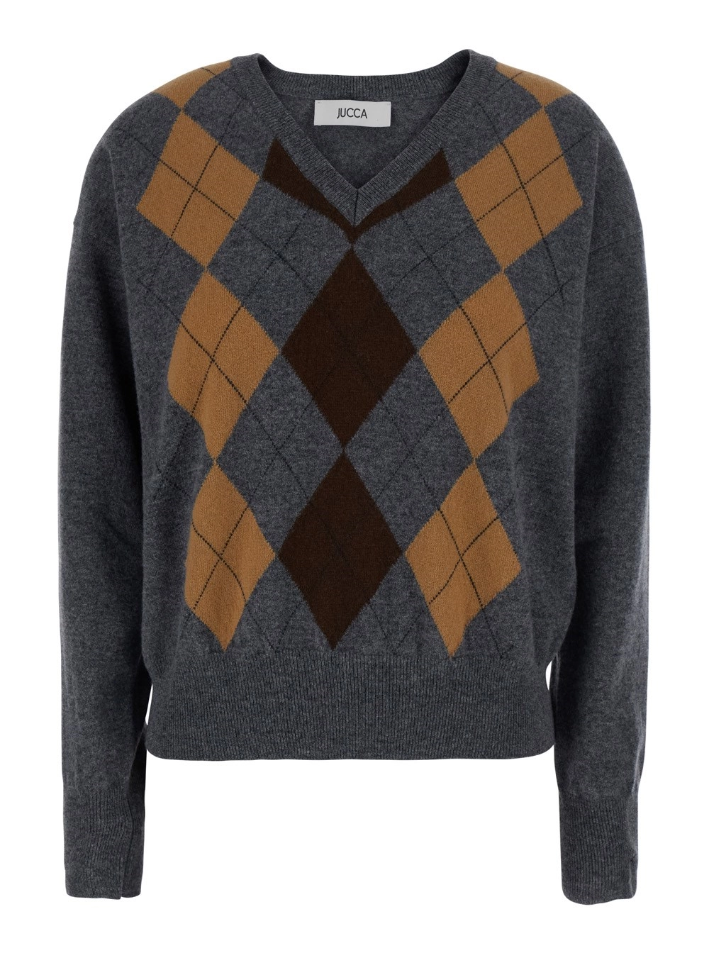 Jucca Maglione con motivo argyle e scollatura a V in Grigio
