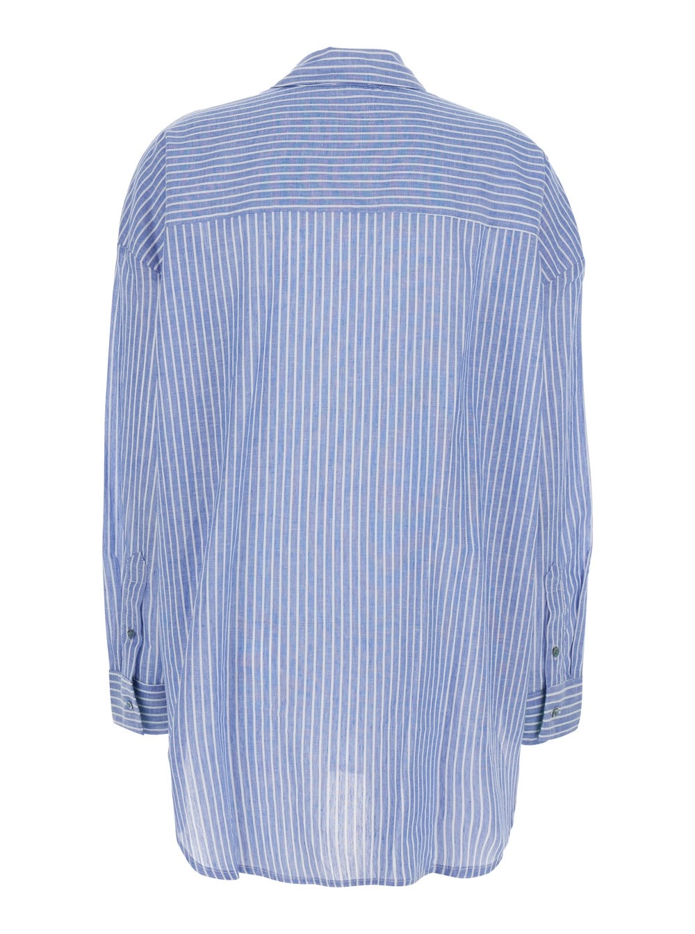 Merci Camicia con colletto classico e motivo a righe all-over in cotone azzurra donna, view 2