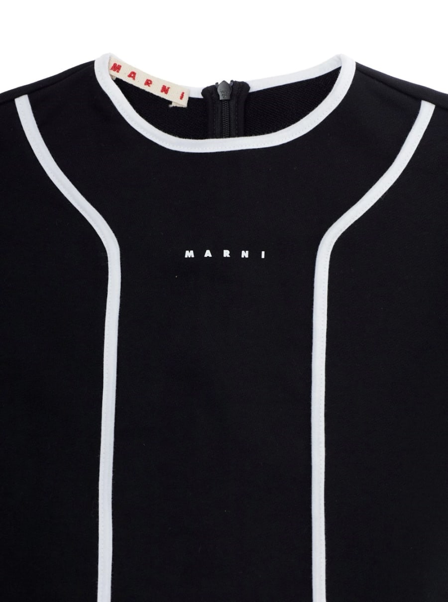 Marni kids Abito Girocollo con Dettagli a Contrasto sul Fronte e Logo Lettering sul Fronte in Cotone Nero Bambina, view 3