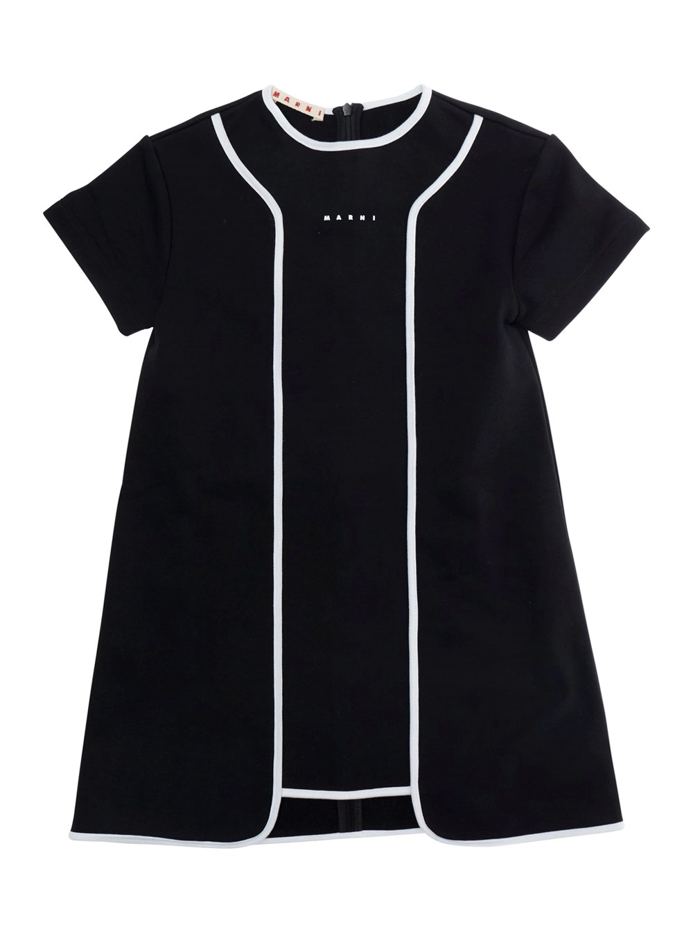 Marni kids Abito Girocollo con Dettagli a Contrasto sul Fronte e Logo Lettering sul Fronte in Cotone Nero Bambina