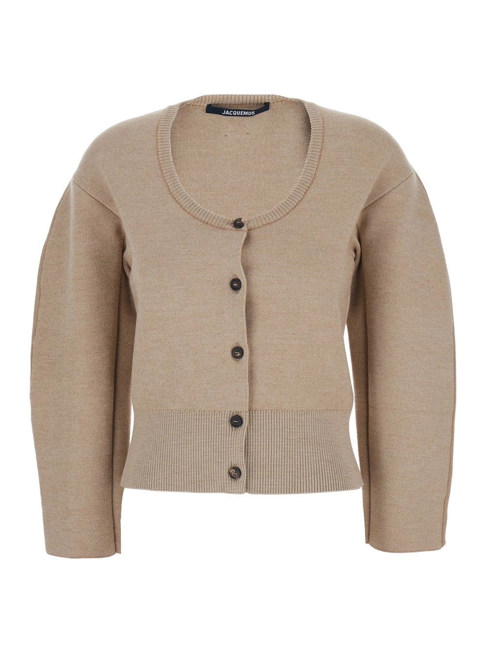 Jacquemus Cardigan 'Le Gilet Doppio' con Scollo Rotondo e Rifiniture a Coste in Misto Lana Stretch Beige Donna