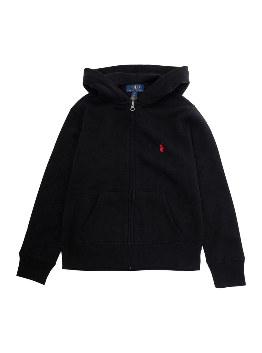 Polo ralph lauren kids Felpa con Cappuccio e Ricamo Cavallino sul Fronte in Misto Cotone Nera Bambino