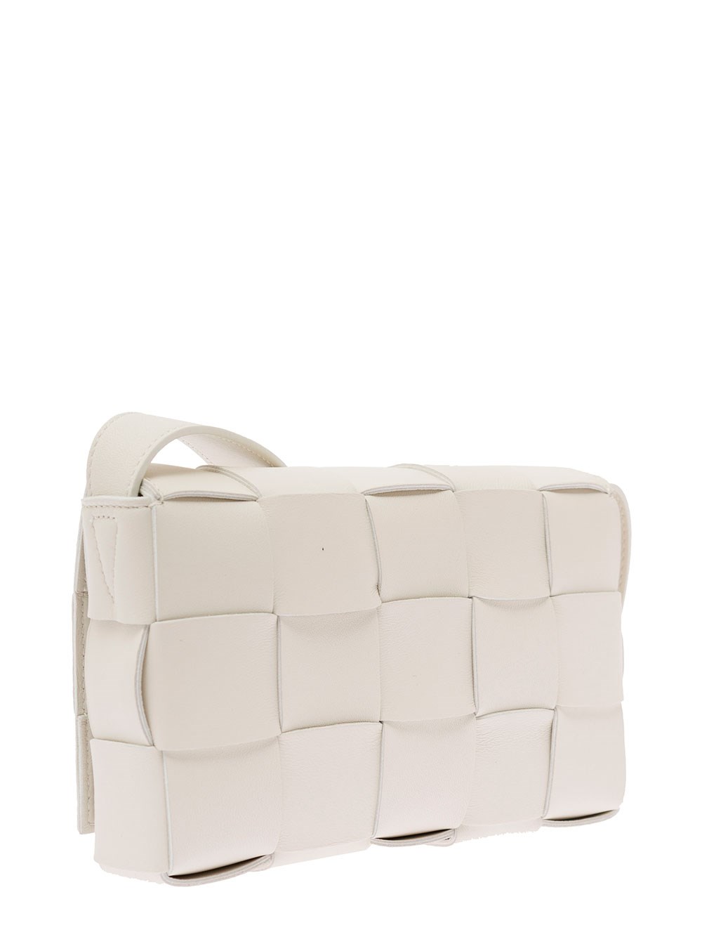 Bottega Veneta Borsa a Tracolla 'Cassette Piccola'  in Pelle  Intrecciata Bianca Donna Bottega Veneta, view 2