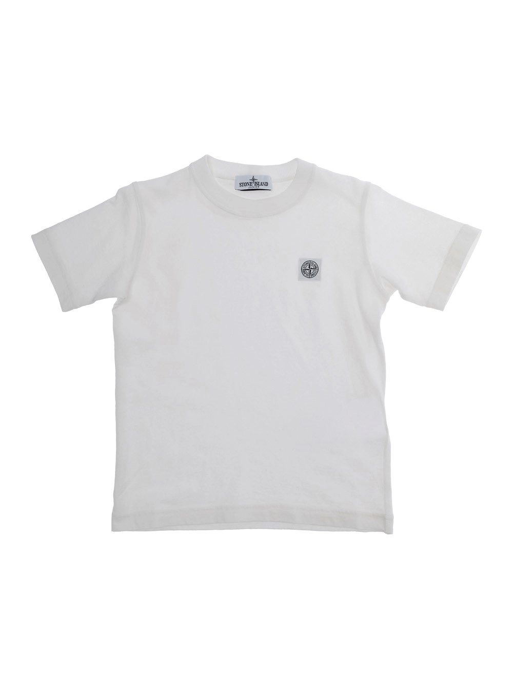 Stone island kids T-Shirt Girocollo con Patch Logo sul Fronte in Cotone Bianca Bambino