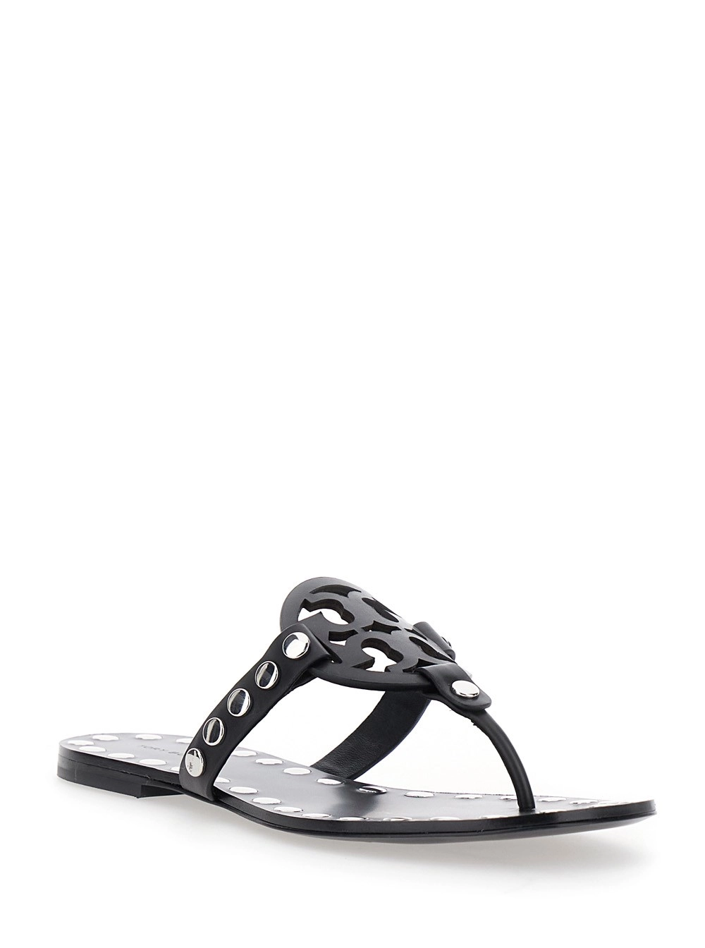 Tory Burch Sandali Infradito con Logo sul Fronte e Decorazione con Borchie in Pelle Neri Donna, view 2