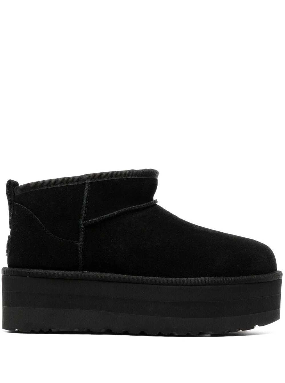 UGG Stivali Neri 'Ultramini' con Plateau in Camoscio Donna