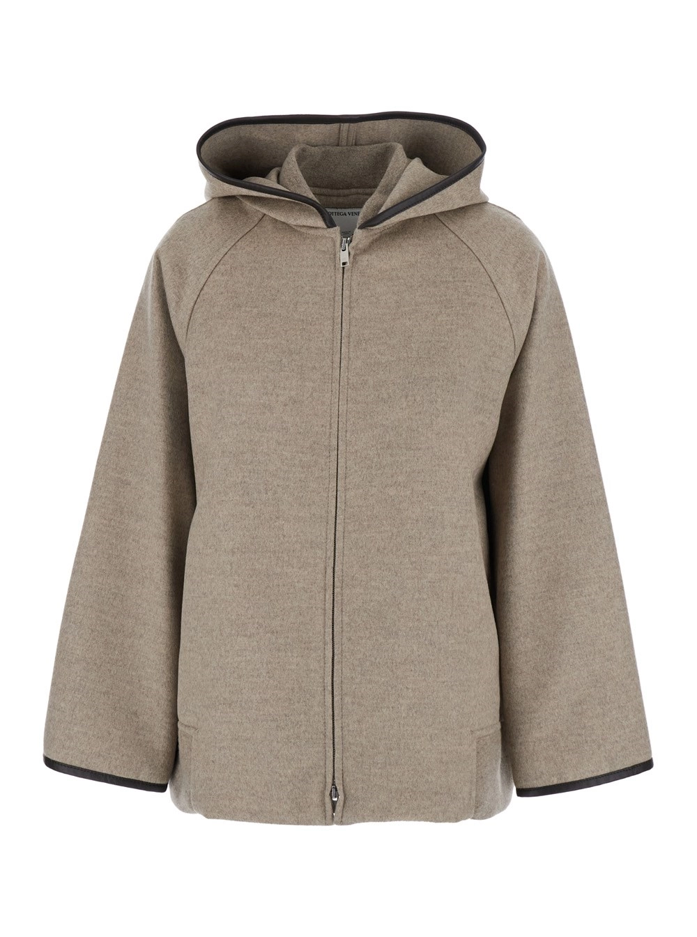 Bottega Veneta Cappotto con Cappuccio e Rifiniture in Pelle in Lana e Cashmere Beige Donna