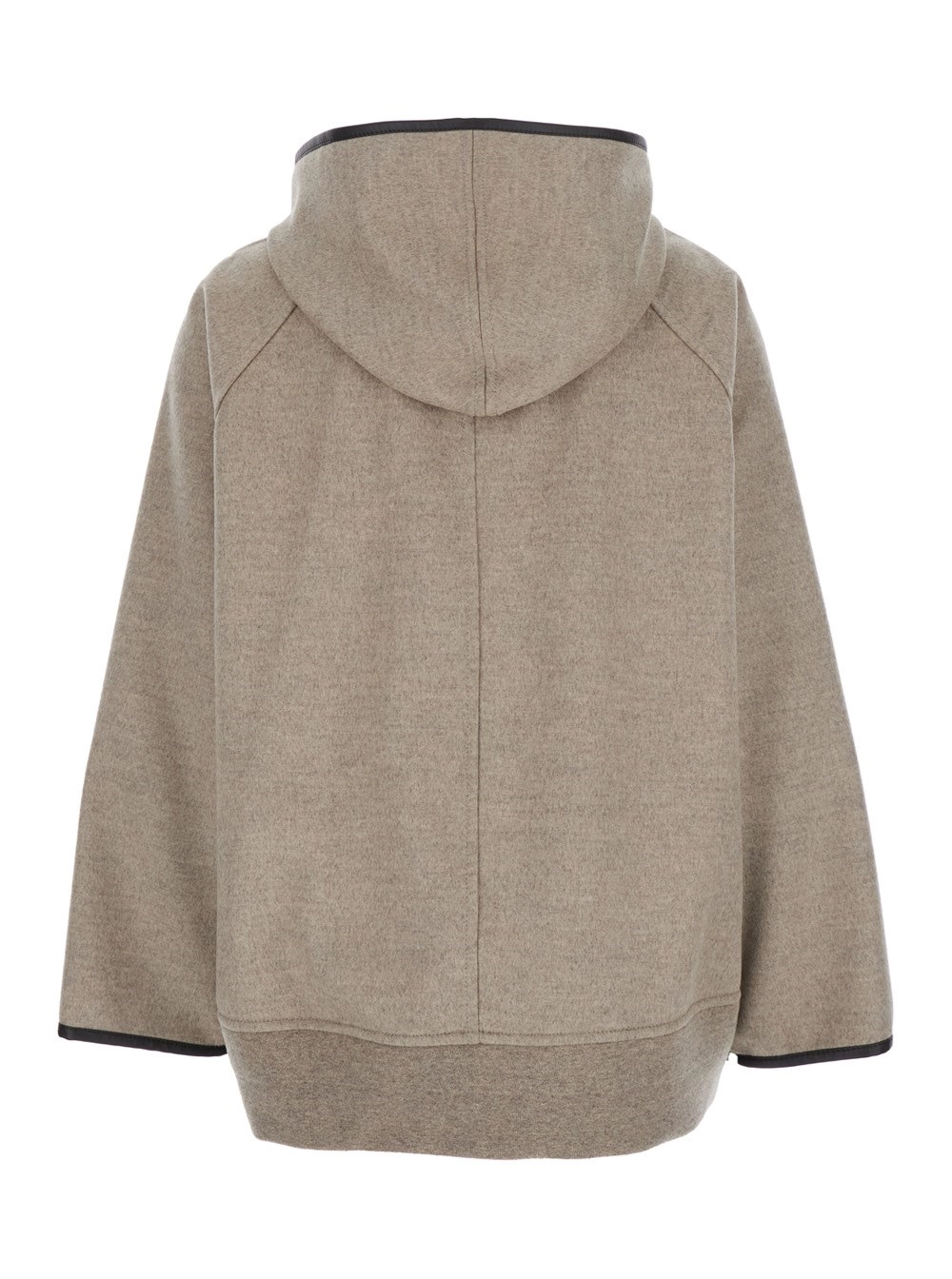 Bottega Veneta Cappotto con Cappuccio e Rifiniture in Pelle in Lana e Cashmere Beige Donna, view 2